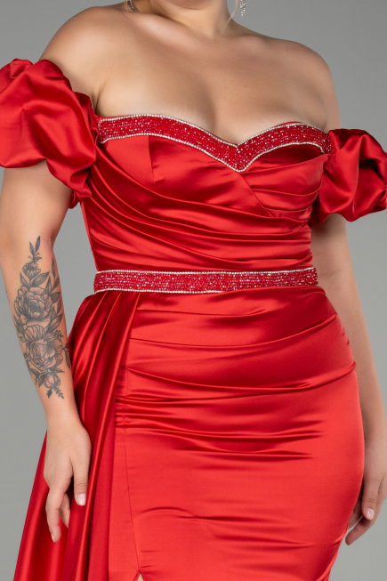 Robe de Soirée Grande Taille Longue Satin Rouge ABU3332