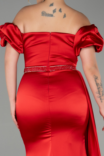 Robe de Soirée Grande Taille Longue Satin Rouge ABU3332
