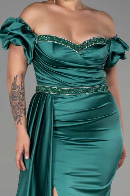 Robe de Soirée Grande Taille Longue Satin Émeraude ABU3332