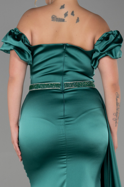 Robe de Soirée Grande Taille Longue Satin Émeraude ABU3332