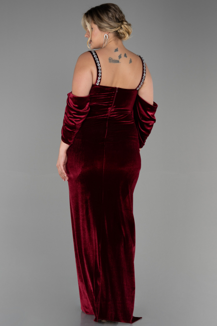 Robe de Soirée Grande Taille Longue Velours Rouge Bordeaux ABU3336