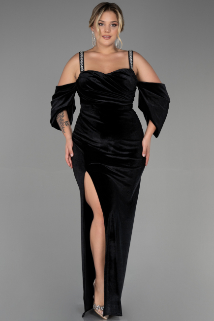 Robe de Soirée Grande Taille Longue Velours Noir ABU3336
