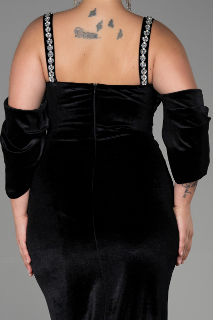 Robe de Soirée Grande Taille Longue Velours Noir ABU3336