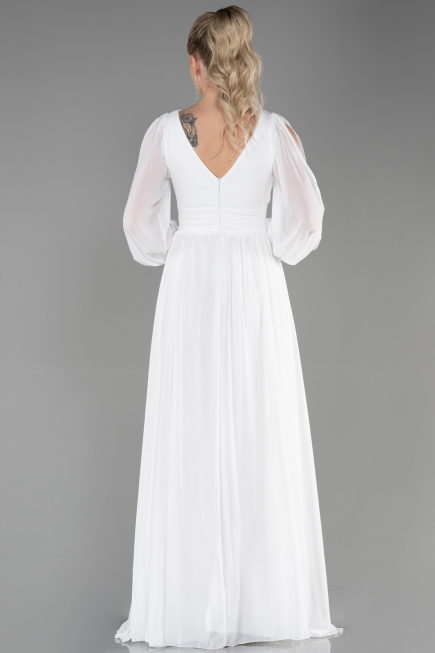 Robe de Soirée Longue Mousseline Blanc ABU1702