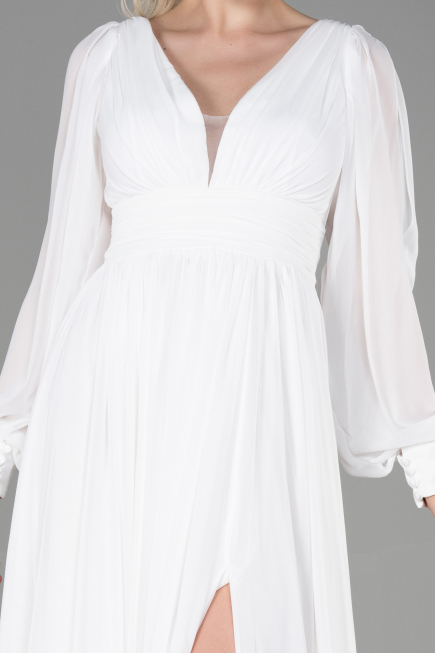 Robe de Soirée Longue Mousseline Blanc ABU1702