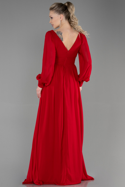 Robe de Soirée Longue Mousseline Rouge ABU1702