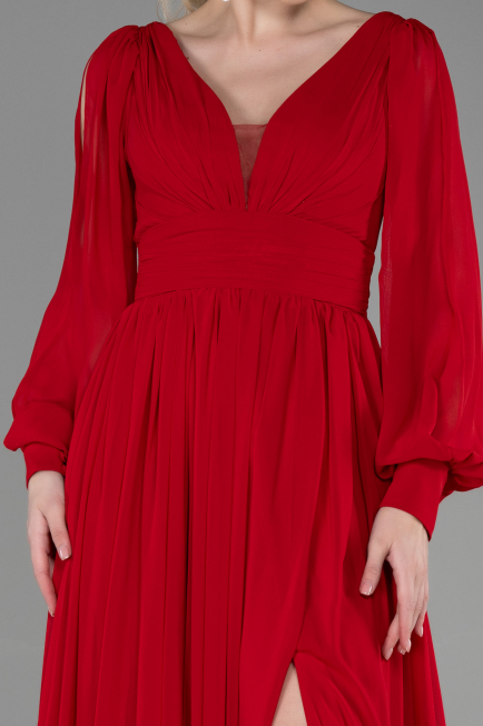 Robe de Soirée Longue Mousseline Rouge ABU1702