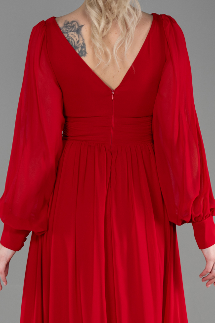 Robe de Soirée Longue Mousseline Rouge ABU1702