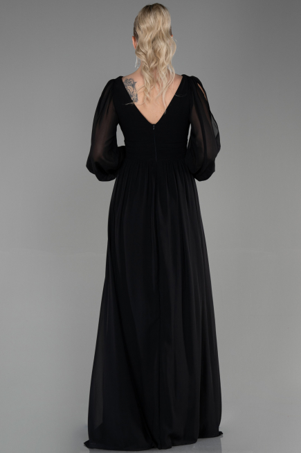 Robe De Soirée Mousseline Longue Noir ABU1702