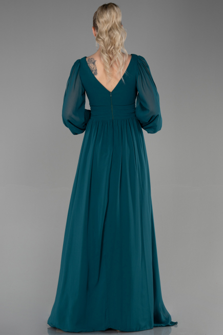 Robe de Soirée Longue Mousseline Émeraude ABU1702