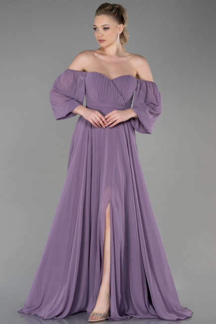 Robe de Soirée Longue Mousseline Lavande ABU2457