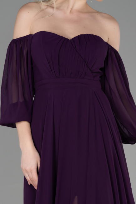 Robe De Soirée Longue Mousseline Violet ABU2457