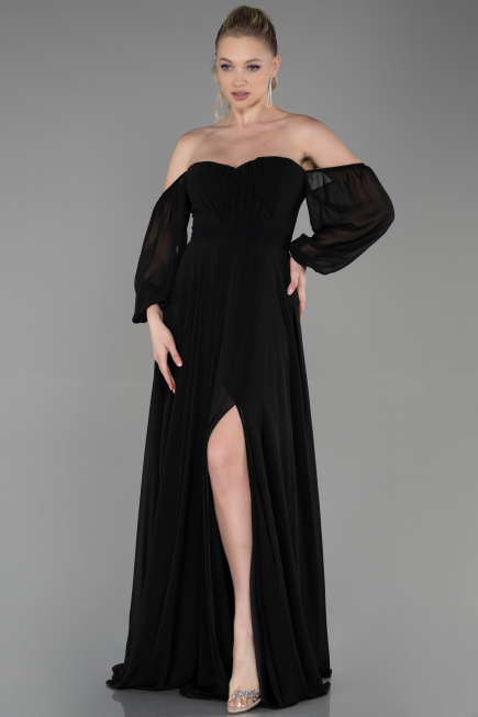 Robe de Soirée Longue Mousseline Noir ABU2457