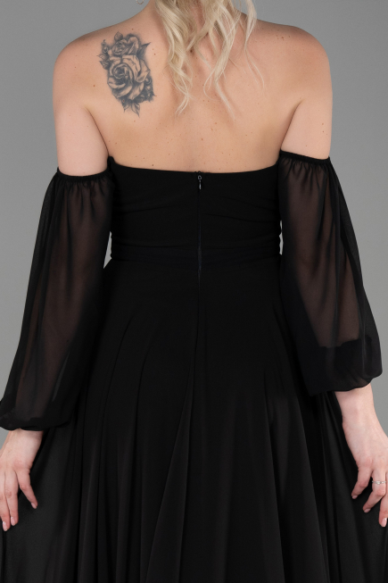 Robe de Soirée Longue Mousseline Noir ABU2457