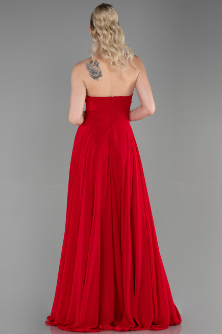 Robe de Soirée Longue Mousseline Rouge ABU3343