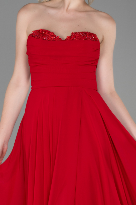 Robe de Soirée Longue Mousseline Rouge ABU3343