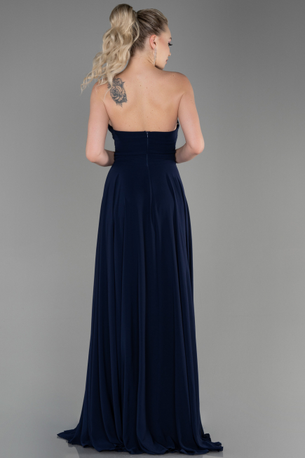 Robe de Soirée Longue Mousseline Bleu Marine ABU3343