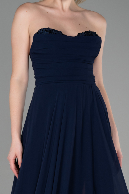 Robe de Soirée Longue Mousseline Bleu Marine ABU3343