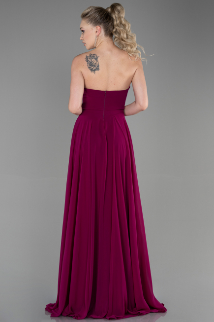 Robe de Soirée Longue Mousseline Prune ABU3343