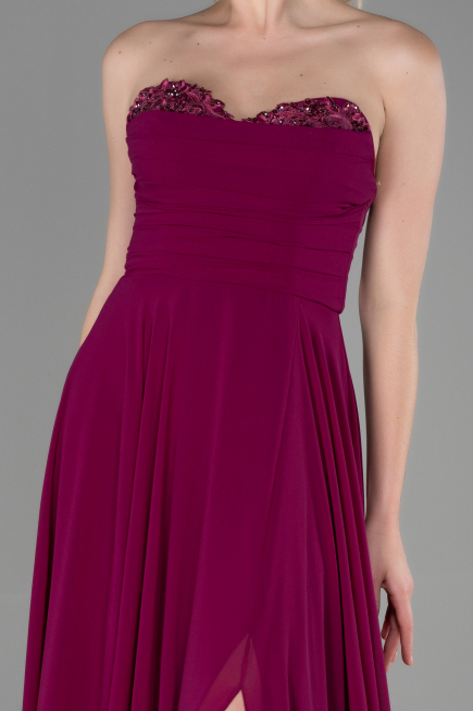Robe de Soirée Longue Mousseline Prune ABU3343