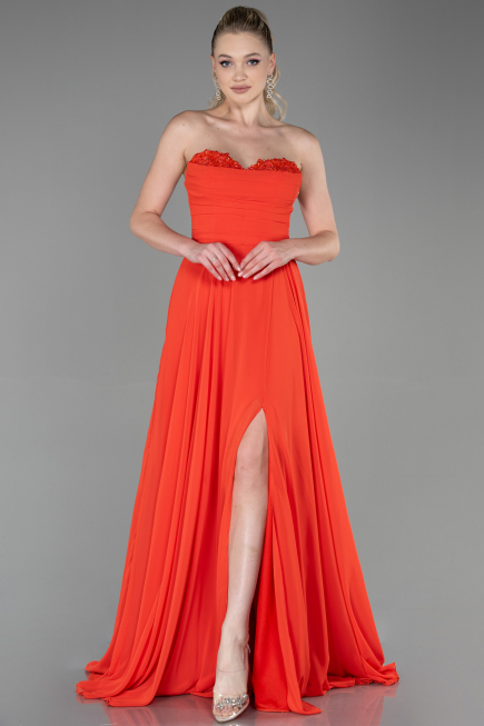 Robe de Soirée Longue Mousseline Orange ABU3343
