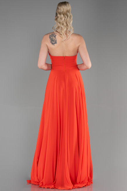 Robe de Soirée Longue Mousseline Orange ABU3343