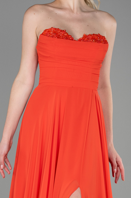Robe de Soirée Longue Mousseline Orange ABU3343
