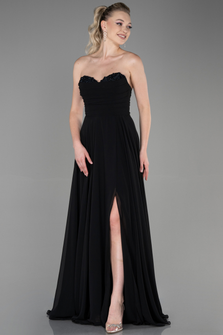 Robe de Soirée Longue Mousseline Noir ABU3343