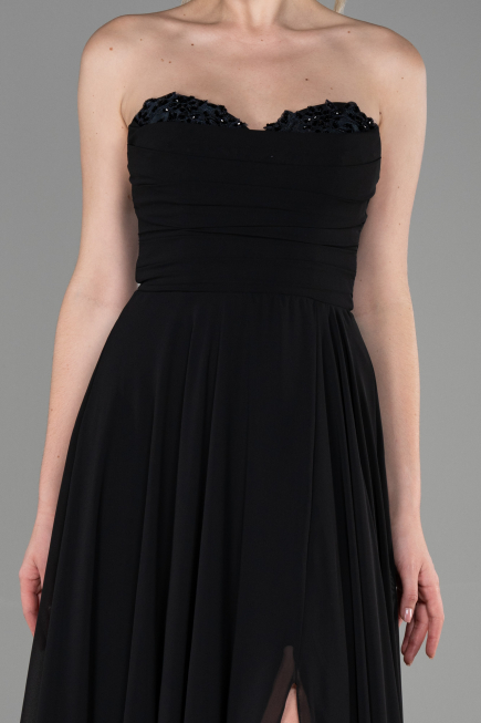 Robe de Soirée Longue Mousseline Noir ABU3343