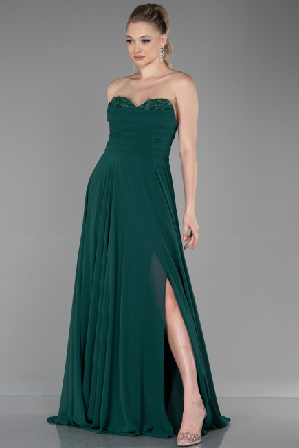 Robe de Soirée Longue Mousseline Émeraude ABU3343