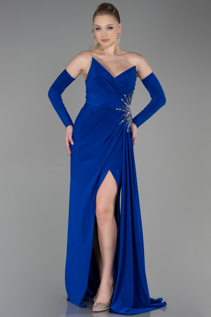 Robe de Soirée Longue Bleu Saxe ABU3351