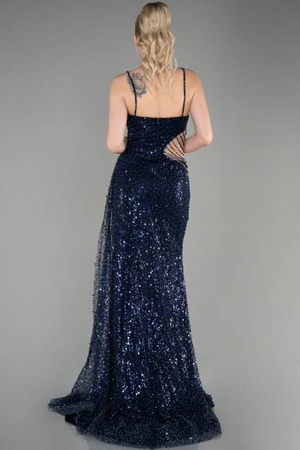 Haute Couture Longue Squameuse Bleu Marine ABU3347