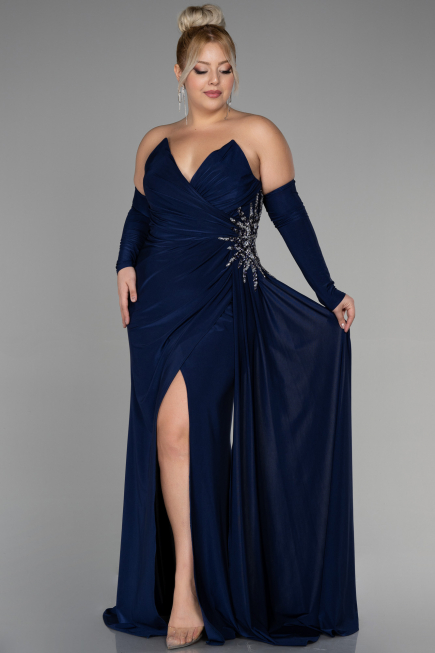 Robe de Soirée Grande Taille Longue Bleu Marine ABU3352