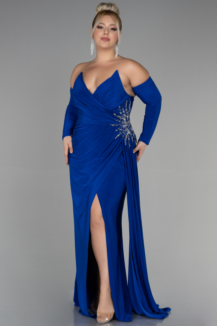 Robe de Soirée Grande Taille Longue Bleu Saxe ABU3352
