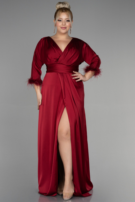 Robe de Soirée Grande Taille Longue Satin Rouge Bordeaux ABU3367