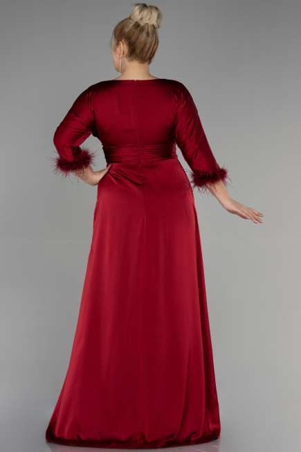 Robe de Soirée Grande Taille Longue Satin Rouge Bordeaux ABU3367