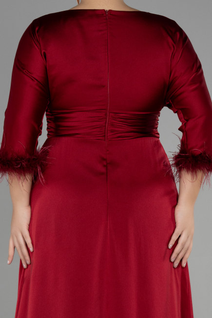 Robe de Soirée Grande Taille Longue Satin Rouge Bordeaux ABU3367