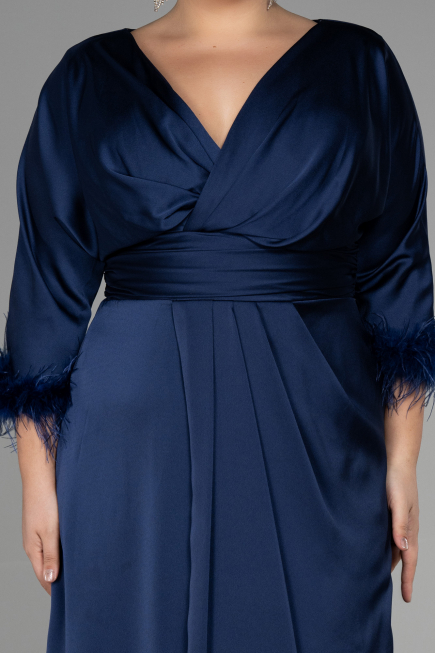 Robe de Soirée Grande Taille Longue Satin Bleu Marine ABU3367