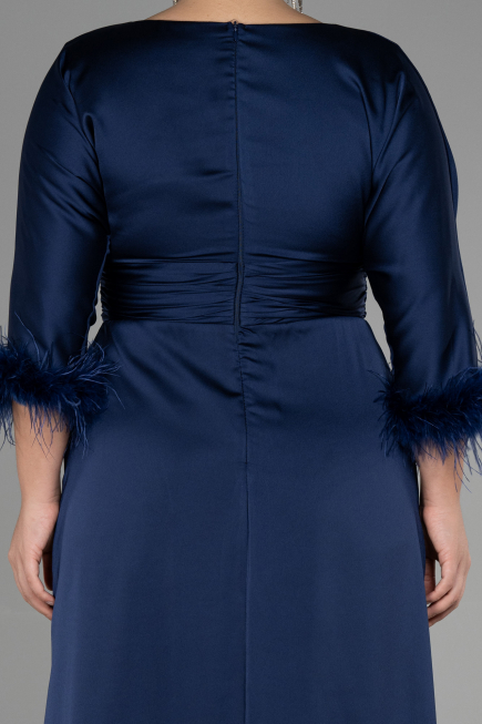 Robe de Soirée Grande Taille Longue Satin Bleu Marine ABU3367