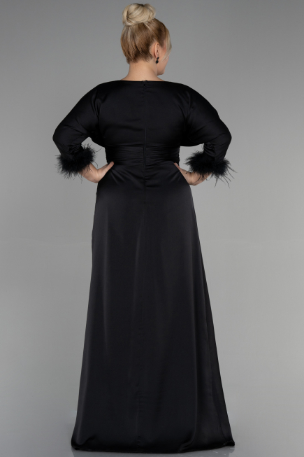 Robe de Soirée Grande Taille Longue Satin Noir ABU3367