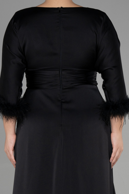 Robe de Soirée Grande Taille Longue Satin Noir ABU3367