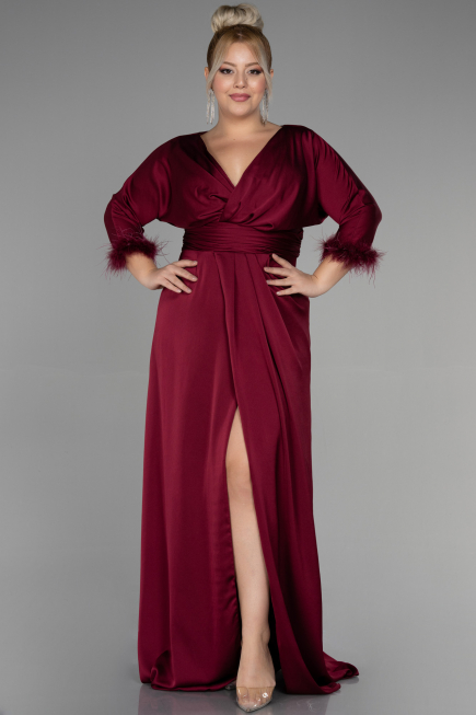 Robe de Soirée Grande Taille Longue Satin Couleur Cerise ABU3367