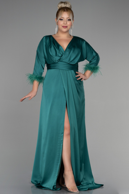 Robe de Soirée Grande Taille Longue Satin Émeraude ABU3367