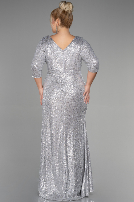 Robe Grande Taille Squameuse Longue Argent ABU3258