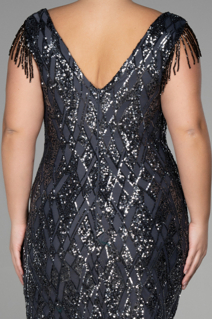 Robe De Invitation Grande Taille Midi Anthracite ABK1873