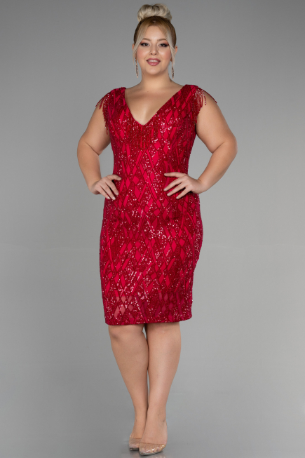 Robe De Invitation Grande Taille Midi Fushia ABK1873