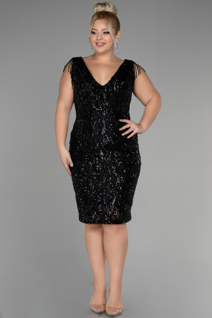 Robe De Invitation Grande Taille Midi Noir ABK1873