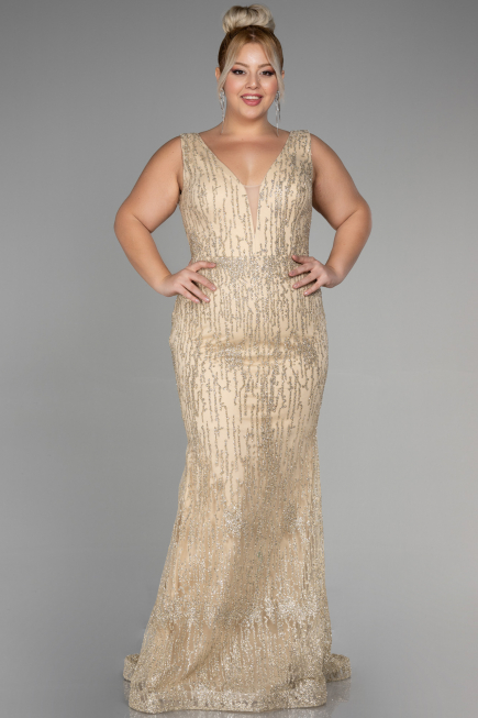 Robe De Fiançailles Grande Taille Longue Or ABU3368