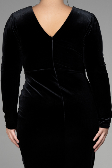 Robe de Soirée Grande Taille Longue Velours Midi Velours Noir ABK1875