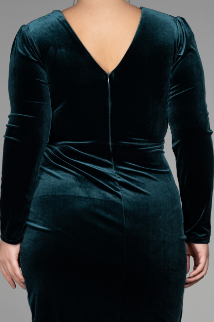 Robe de Soirée Grande Taille Longue Velours Midi Velours Émeraude ABK1875